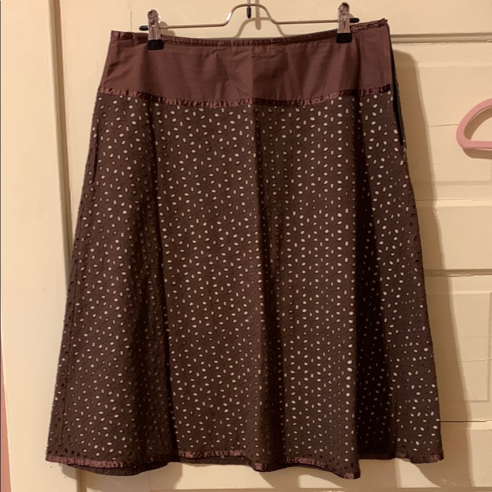 Covington Brown and Cream Midi Eyelet Lace Skirt